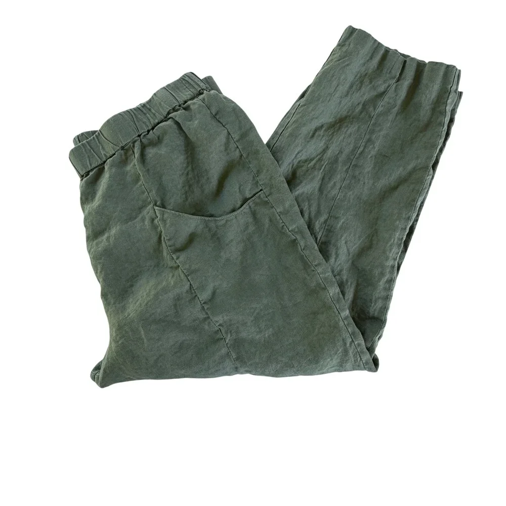 Quince 100% European Linen Pull On Pants Olive Green Womens XL